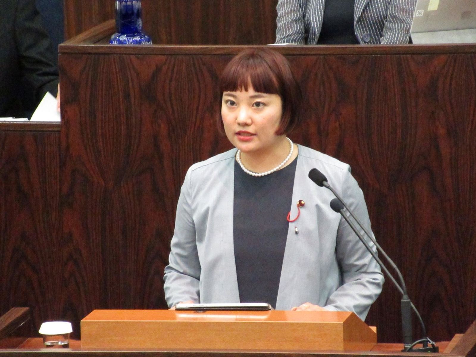 区議会本会議で質問に立つ大貫はなこ